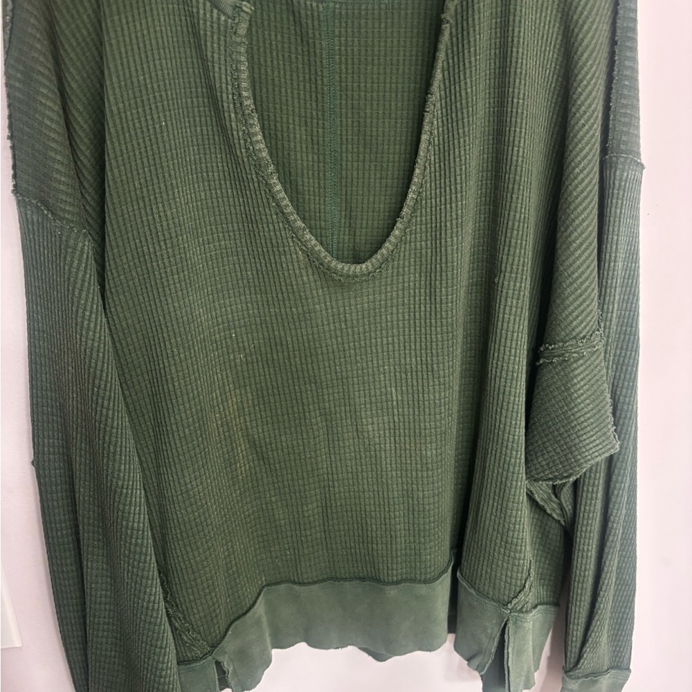 Free People Green Waffle Knit Top